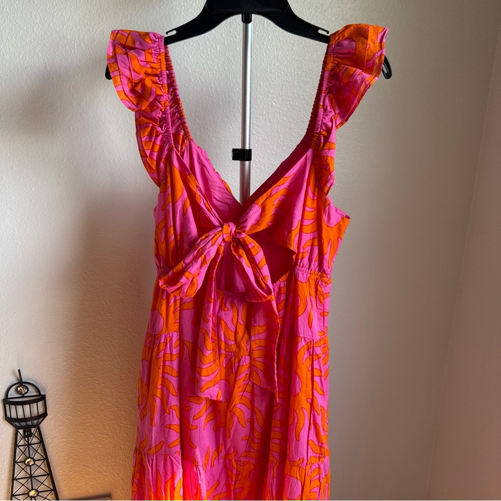 NWT J.Marie Mara Floral V-Neck Ruffle Sleeve Midi A-Line Dress Sz L - Picture 12 of 13